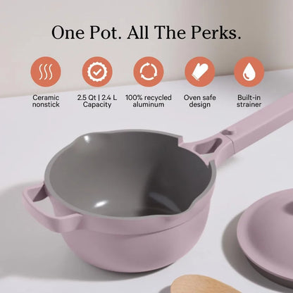 Perfect Pot - Mini 2.5Qt Nonstick Ceramic Sauce Pan with Lid Versatile Cookware for Stovetop and Oven Ideal for Steam Baking Br