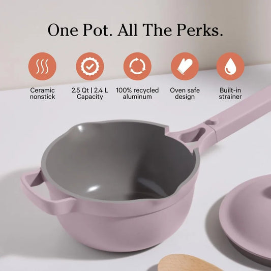 Perfect Pot - Mini 2.5Qt Nonstick Ceramic Sauce Pan with Lid Versatile Cookware for Stovetop and Oven Ideal for Steam Baking Br
