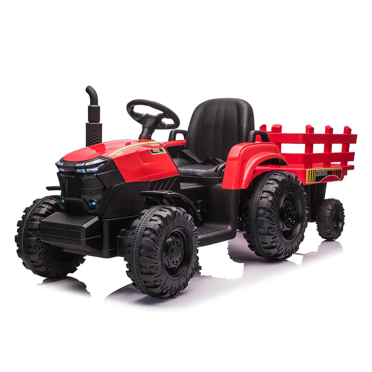 12V Kids Ride On Tractor With Trailer, Dual 35W Motors, 3 Speed Electric Farm Truck, LED Lights, Music, USB, Outdoor, Ages 3-6