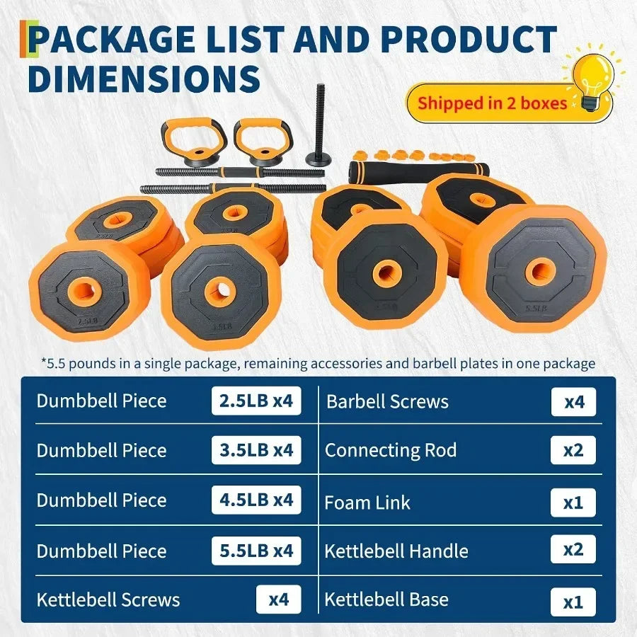 4-in-1 Adjustable Dumbbell Set for Home Gym Use as Dumbbells, Barbell, Kettlebells, Push Up Stand Full Body Strength Training E