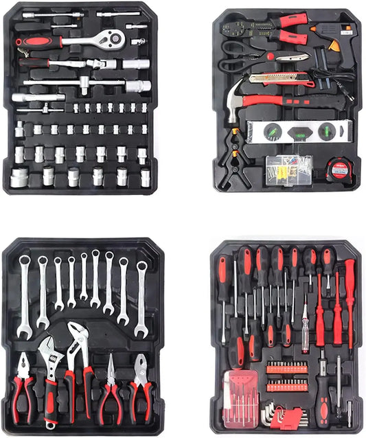 799pcs Aluminum Trolley Case Tool Set Silver House Repair Kit Set Household Hand Tool Set with Tool Belt Gift on Father's Day (S