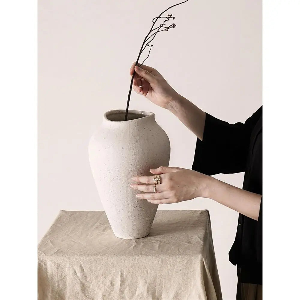 Large 11.8 Sandstone White Ceramic Floor Vase for Rustic Minimalist Living Room Decor and Wedding Centerpieces