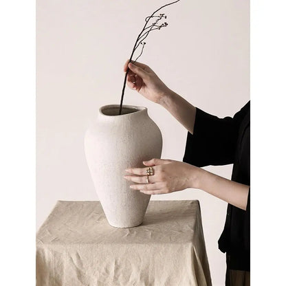 Large 11.8 Sandstone White Ceramic Floor Vase for Rustic Minimalist Living Room Decor and Wedding Centerpieces