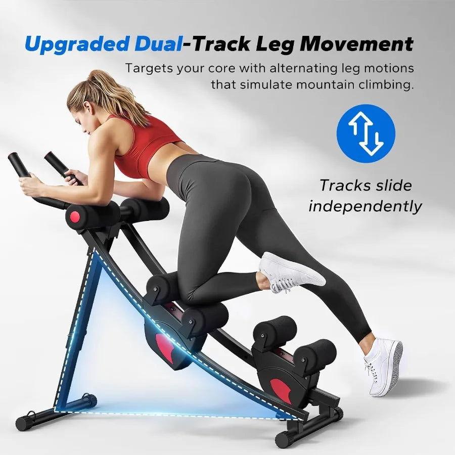 Ab Machine, Adjustable Ab Trainer Machine, AB Workout Equipment for Home Gym, Independent Dual Tracks for Mountain Climber, Fold