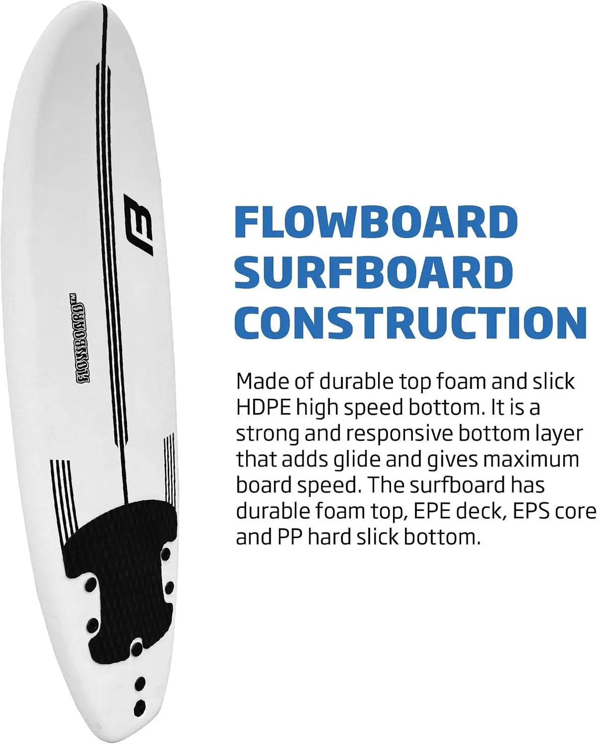 Soft Foam Surfboard, Shortboard & Longboard with 3 Fins, 6-Foot Leash, and 2 Internal Wood Stringers, Available in 6' and 7' Shortboards and 8' Longboard