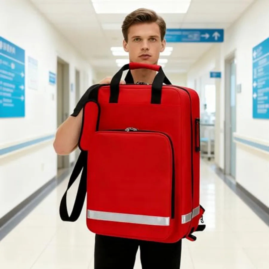 Rolling Medical Bag with Wheels - Large Empty First Aid Kit on Detachable Trolley Portable Nurse Doctor Bag with Removable Divi