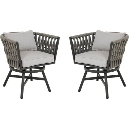 Swivel Rope Wicker Chairs Set of 2, Patio Dining Chairs with Cushions, Wicker Armchairs Frame, Outdoor Modern Style