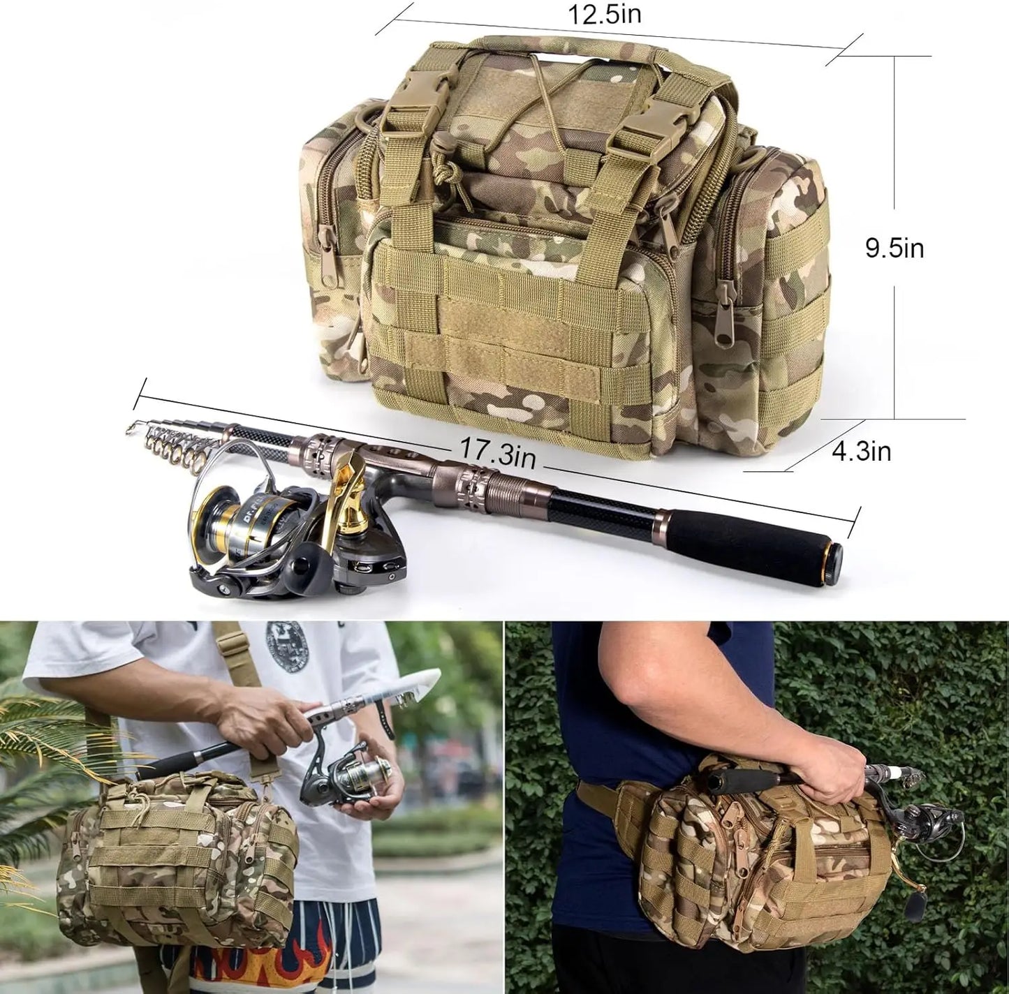 125-Piece Telescopic Fishing Rod Reel Combo with Tackle Bag, Collapsible Travel Set for Freshwater Saltwater