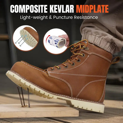 Mens Composite Toe Work Boots, NonSlip Safety Shoes, WaterResistant Leather Construction Boots