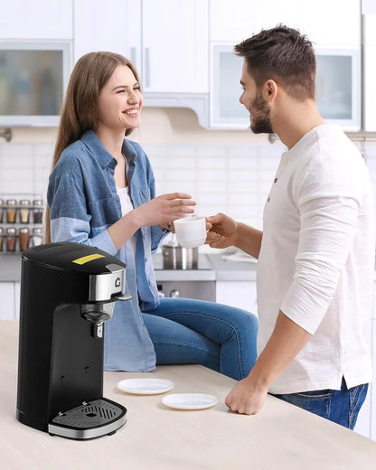 Single Serve Coffee Maker,K Cup & Ground Coffee Compatible, One-Button Fast Brew Portable Capsule Coffee Machine for Home Travel