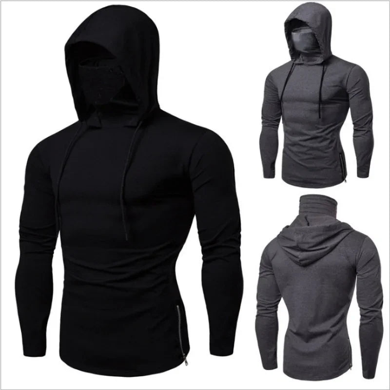 New Embroidery Turtleneck Sweatshirt For Men Japanese Ninja Hoodies Autumn Hip Hop Fleece Pocket Streetwear Oversized Y2K Hoody