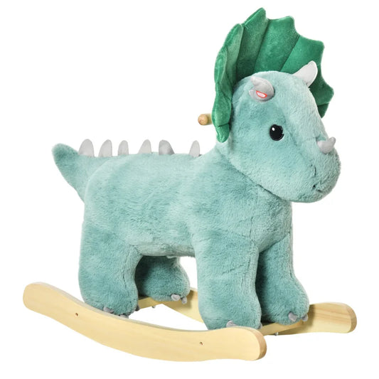 The Dark Green Dinosaur Riding Toy Horse  With Realistic Sound Effects  Is A Plush Animal-filled Toy Suitable For Children