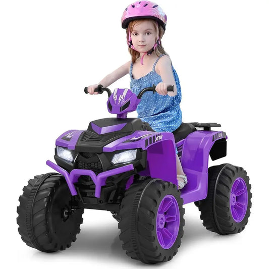 Kids ATV, 24V Four Wheeler Quad Ride on Car w/Forward/Backward, 2 Speeds, Wireless Connection, Music, Radio, LED Lights,Purple