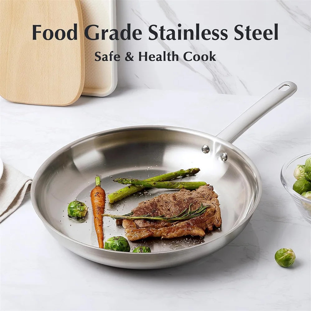 KOCH SYSTEME CS 10 Piece Pots and Pan Set Stainless Steel Kitchen Cookware Set Sauce pan Frying pan Stewpan Breakfast Steak frying pan Family Cooking Pots Induction Compatible
