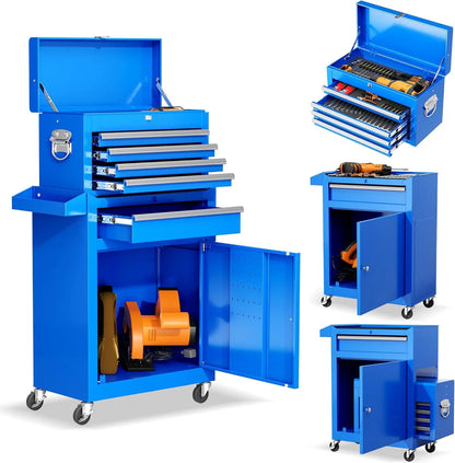 Rolling Tool Chest - Heavy-Duty Steel Tool Cabinet with Detachable Top Box, Locking Wheels & Security System for Garage