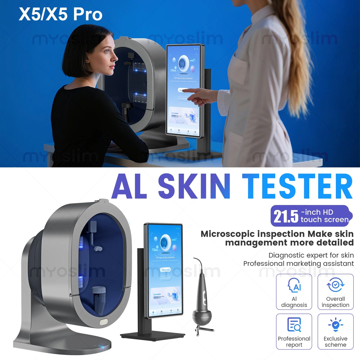 X5 Pro-AI Skin ImageAnalyzerFull-Body Multi-Spectral Scan for Beauty Equipment Scalp Analyzer Multi-Language15.6 Inch 21.5 Inch