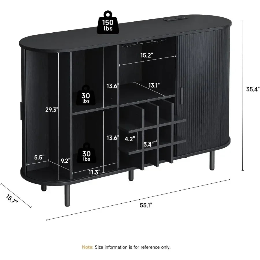 Fluted Wine Bar Cabinet with LED Light