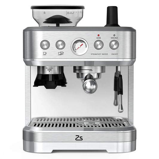 Espresso Machine with Milk Frother and Grinder, 15 Bar Automatic Espresso Coffee Machine All In One Coffee Maker with Italian ULKA Pump, 2.5L Water Tank, Brushed Stainless Steel for Home Office