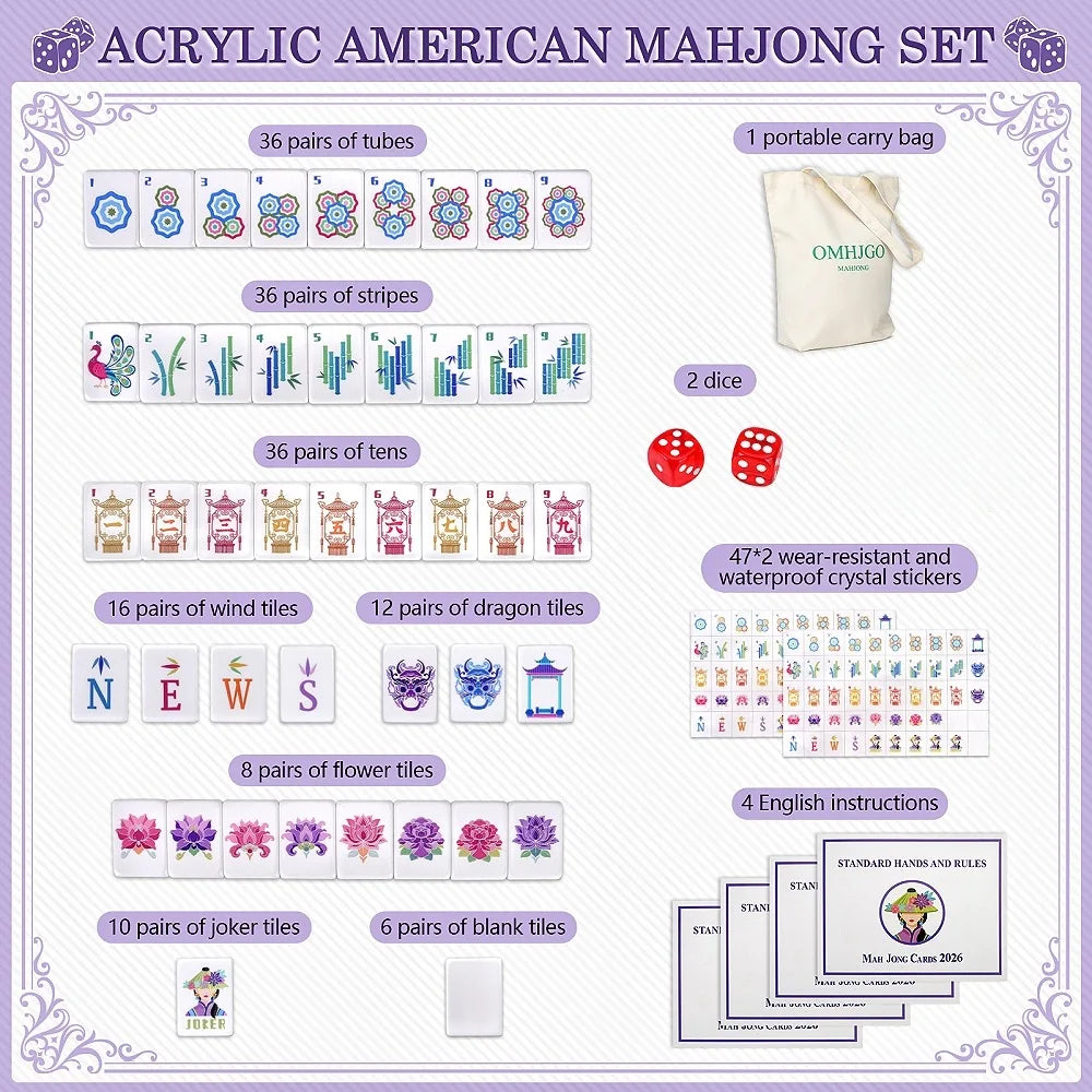 Local Warehouse American Mahjong Game Set With 160 Tiles Deep Purple Acrylic Mahjong Set, American Mah Jongg Adult Gifts