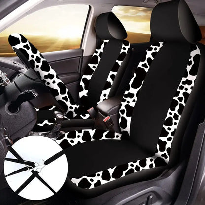 26 Pcs Cow Print Car Accessories Cow Print Seat Covers Set Steering Wheel Cup Holders Foot Armrest Pads License Plate Seat Belt