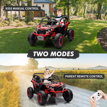 24V 2-Seater Kids Ride on Car with Remote Control 4WD Electric Truck Off-Road UTV with 4-Wheel Shock Absorber, LED Lights, Music