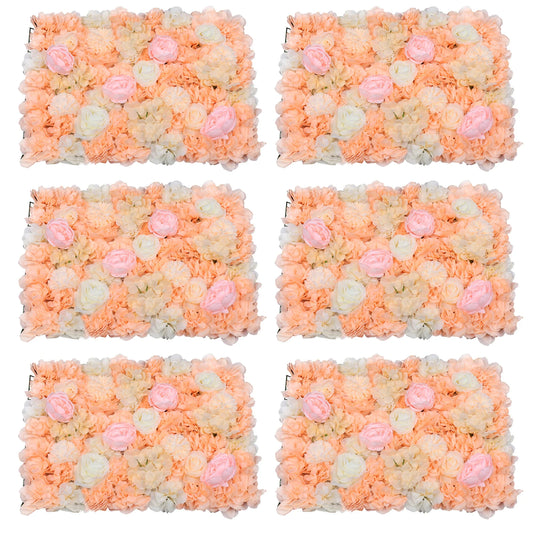 6Pcs Dark Champagne Artificial Flower Wall Panel Eco Silk Plastic Waterproof Reusable Pinhole Lock DIY Faux Floral Wall Decor Sheet For Wedding Venue Photo Studio