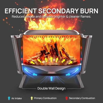 29 Inch Smokeless Fire Pit for Outdoor Wood Burning Stainless Steel Camping Stove with Stand Removable Ash Pan Waterproof Stora