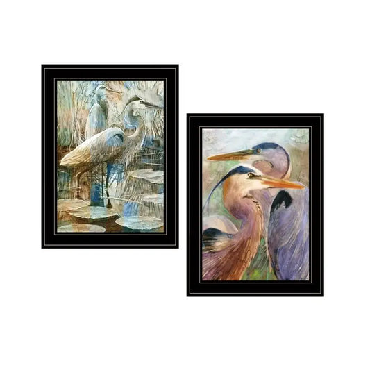 Blue Heron Duet Framed Print - 2-Piece Wall Art Set, Ready to Hang, Black Frame Decor