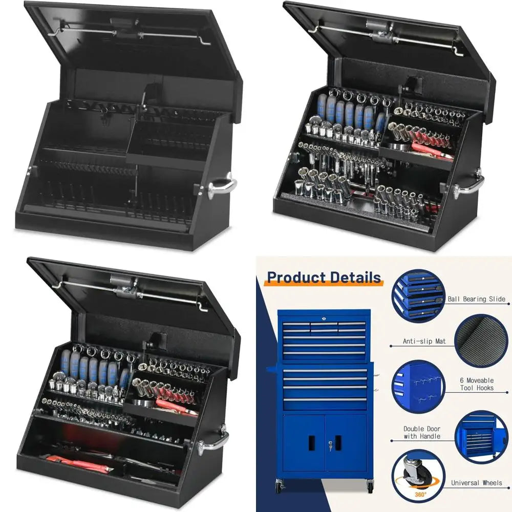 Montezuma SM200B 22.5-Inch Portable Triangle Toolbox - Heavy-Duty Steel - Metric and SAE Storage Chest - Weather Resistant