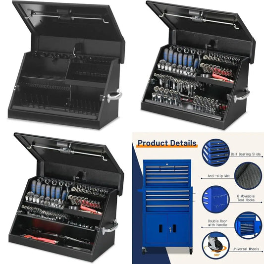 Montezuma SM200B 22.5-Inch Portable Triangle Toolbox - Heavy-Duty Steel - Metric and SAE Storage Chest - Weather Resistant