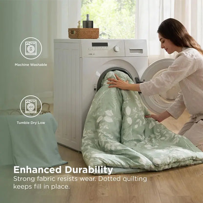 Queen Comforter Set 7 Pieces Floral Sage Green GentleSoft Bedding Sets, Queen Bed in a Bag with Botanical Flowers Winter Comfort