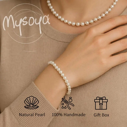 MYSOYA White Freshwater Pearl Bracelet 6-7mm With Gift Box For Her/Him Birthday/Wedding/Christmas/New Year Gift