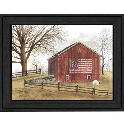 Flag Barn Wall Art, Ready to Hang Framed Print with Black Frame