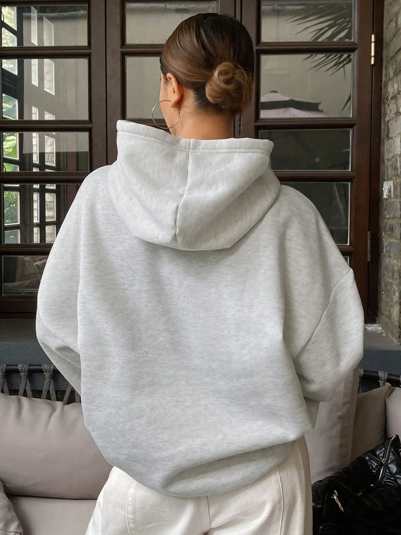 DAZY Women's Oversized Hoodie with Thermal Lining, Solid Gray Casual Sweatshirt for Fall Winter