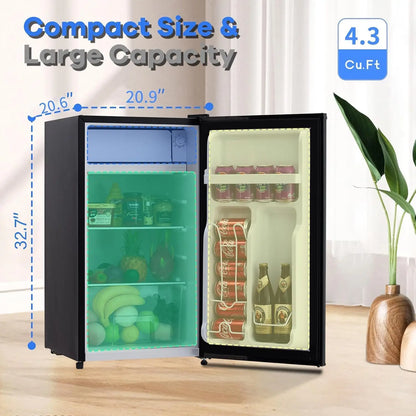 4.3 Cu.Ft Mini Fridge With Freezer, Single Door Small Refrigerator, 7 Settings Temperature Adjustable, Low Noise, For Home, RV