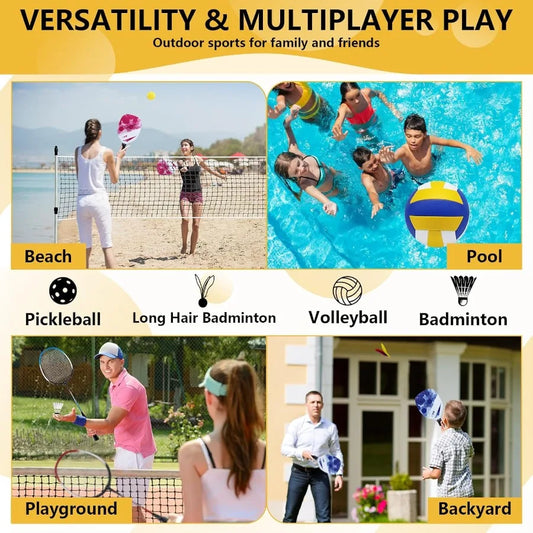 Outdoor Volleyball and Badminton Combo Set Official Size 5 Volleyballs and Badminton Rackets Set of 5 for Outdoor Backyard Game