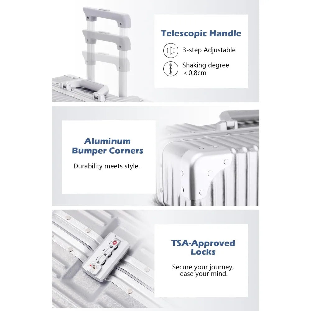 28 Inch Checked in Luggage with Aluminum Frame, PC Hard Shell Suitcase with Spinner Wheels and TSA Lock, Large Suitcase