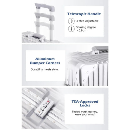 28 Inch Checked in Luggage with Aluminum Frame, PC Hard Shell Suitcase with Spinner Wheels and TSA Lock, Large Suitcase