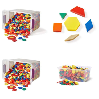 Plastic Pattern Blocks Set for Kids: Montessori Geometric Shapes, Symmetry, and Shape Recognition for Classrooms (1,250 Pieces)