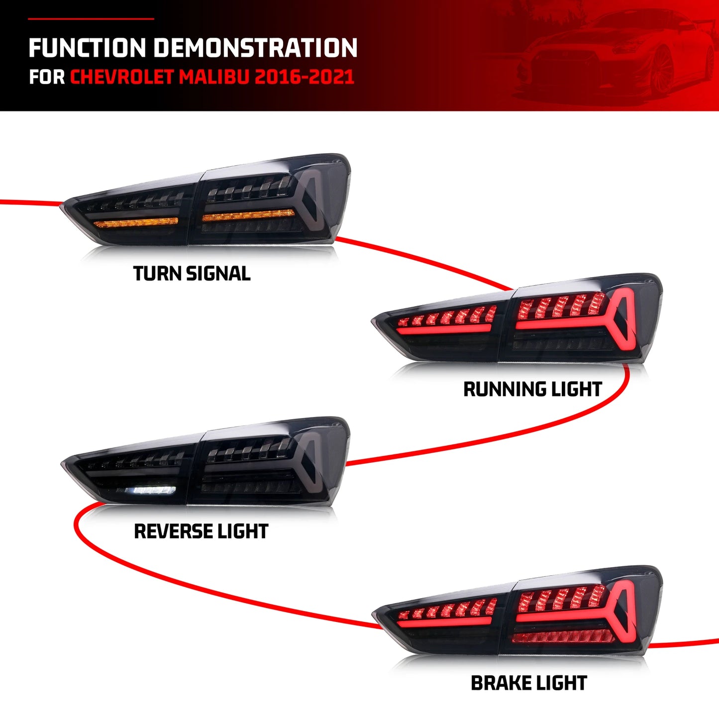 LED Tail Lights for Chevrolet Chevy Malibu 2019-2025 LS LT RS Sequential Blinker Start-up Animation Black Rear Lamps Assembly