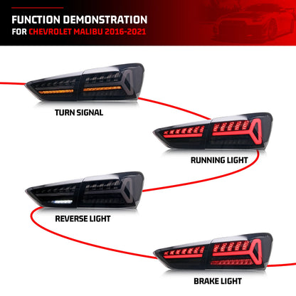 LED Tail Lights for Chevrolet Chevy Malibu 2019-2025 LS LT RS Sequential Blinker Start-up Animation Black Rear Lamps Assembly