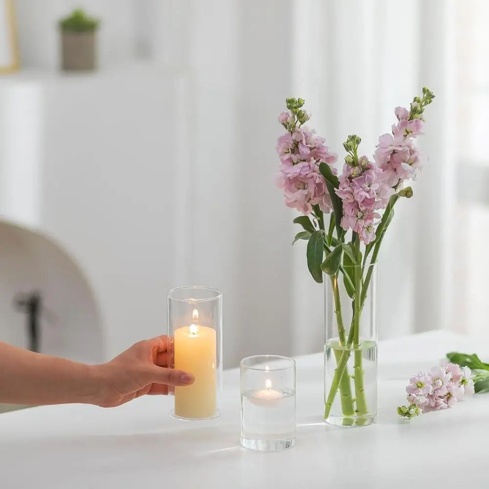 Set of 24 Clear Glass Cylinder Vases, Tall for Centerpieces, Hurricane Candle Holders, Ideal for Weddings and Events, 2.6 Diamet