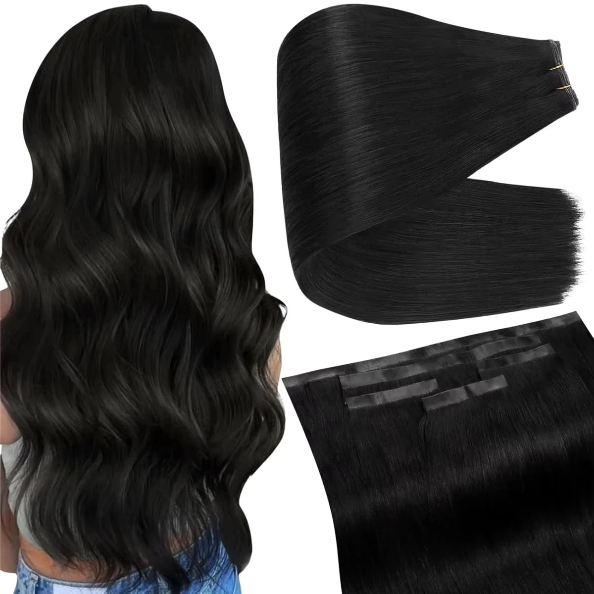 Full Shine Butterfly Weft Hair Extensions Remy Straight Hair Extensions 5 Pcs Double Sided Weft Hair Extensions Invisible Hole Weft Hair