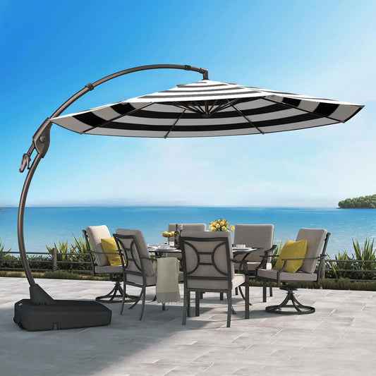 12FT Outdoor Cantilever Umbrella Large Round Aluminum Offset Umbrella with Base for Garden Deck Patio