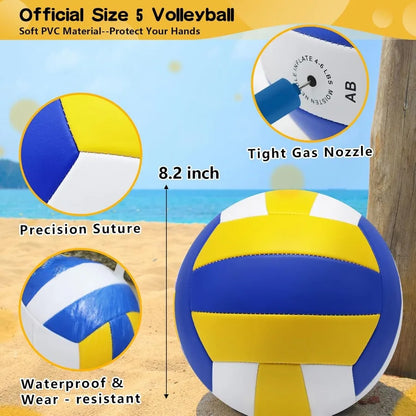 Outdoor Volleyball and Badminton Combo Set Official Size 5 Volleyballs and Badminton Rackets Set of 5 for Outdoor Backyard Game