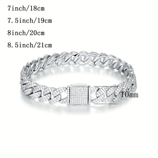 18k S925 sterling silver hiphop Cuban chain bracelet with 9.7 carats of moissanite, suitable for men and women. This stylish and