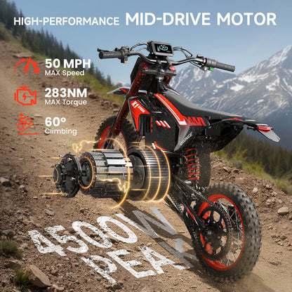 QRONGE X1 Spark Electric Dirt Bike for Teens Adults 4500W Peak Electric Motorcycle 60V 28.8Ah E-Dirt Bike 60 Mile Range E-Bike