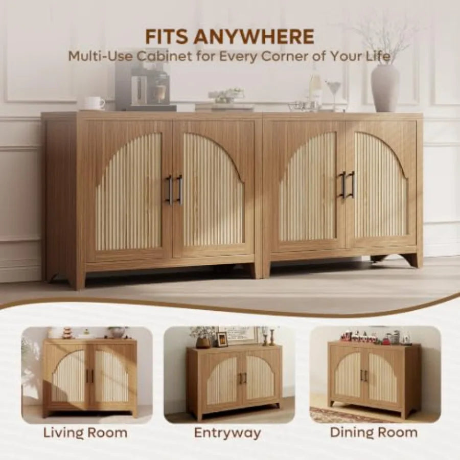 37 Fluted Sideboard Buffet Cabinet with Storage for Dining Room or Living Room, Elegant Beige Finish, Ample Shelving and Drawer
