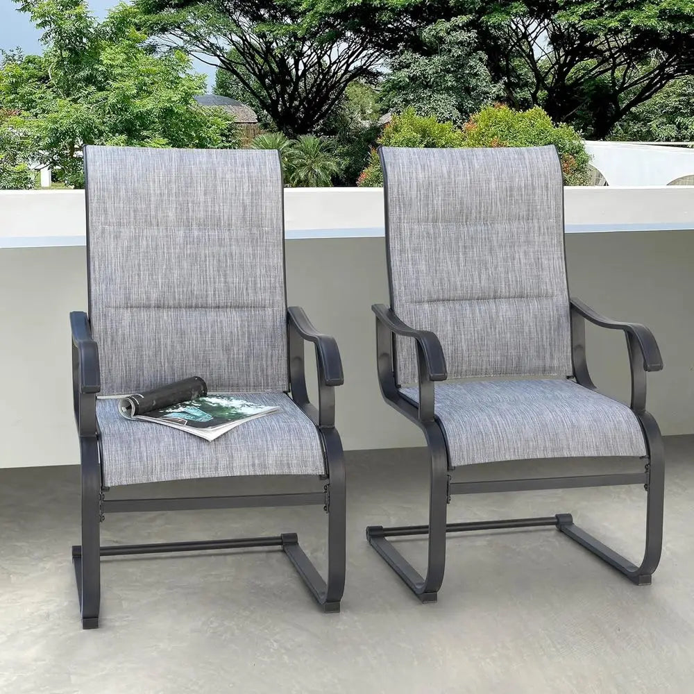 2-Piece Outdoor Dining Chair Set, Weather-Resistant Padded Textilene, High-Back Spring Motion Chairs for Patio, Lawn, Deck, Grey