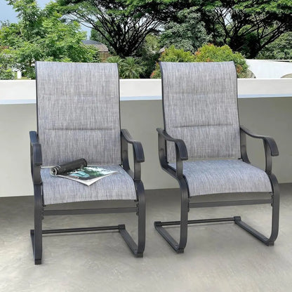2-Piece Outdoor Dining Chair Set, Weather-Resistant Padded Textilene, High-Back Spring Motion Chairs for Patio, Lawn, Deck, Grey